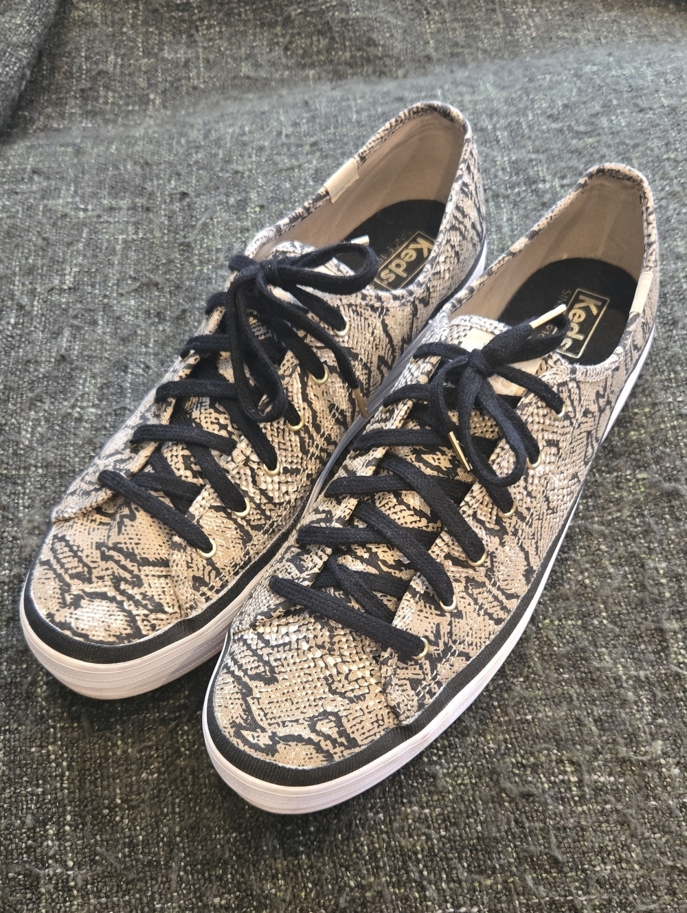 Keds Women's Snake-Print Lace-Up Sneakers in Black and Beige